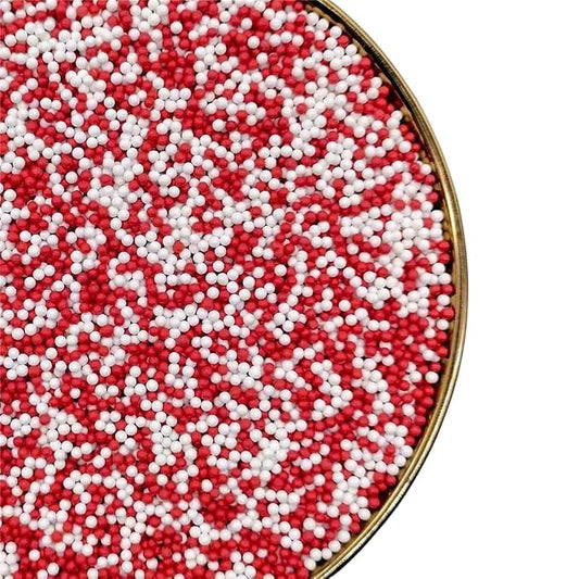 Sprinkles, White Red Edible Pearl Sprinkles for Cake Decorations, Baking, Ice Cream, Cookies, Cupcake Topper Edible Pearls Sprinkles - 2mm Matte White Sugar Pearls for Cake Decorating 130g/4.6oz 1 Bottle (2mm red white)