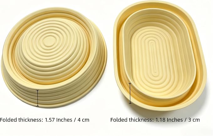 2 Pcs Foldable Silicone Banneton Bread Proofing Baskets 9.45 Inch Oval & 9 Inch Round Non-Stick Proofing Bowl Baking Basket Oven and Dishwasher Safe, Easy to Clean, Making-BPA Free (Yellow)