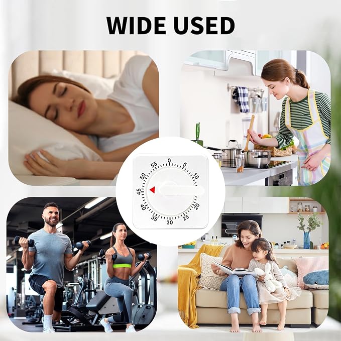 2 Pcs Kitchen Timer with Alarm : Square 60 Minute Mechanical Visual Cooking, Time Management Tools Hour Manual Countdown Timer for Baking, Homework, Exercise Auto Off No Batteries Required White