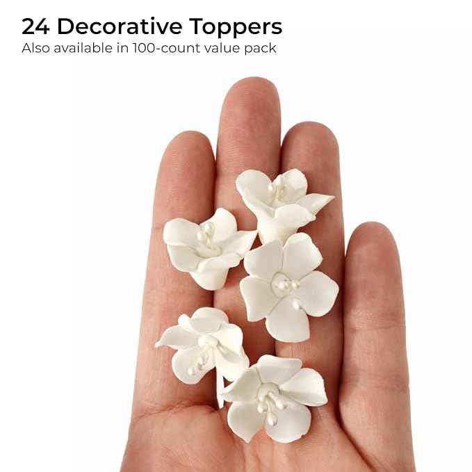 Global Sugar Art Blossom Sugar Wedding Cake Flowers White with Pearl Stamens, Unwired, 100 Count by Chef Alan Tetreault