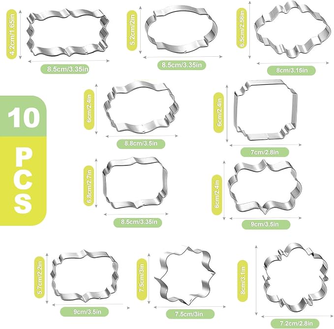 10-Piece Geometric Cookie Cutter Set – Stainless Steel Plaque, Triangle, Circle & Square Cutters for Cookies, Fondant, and Biscuit Baking