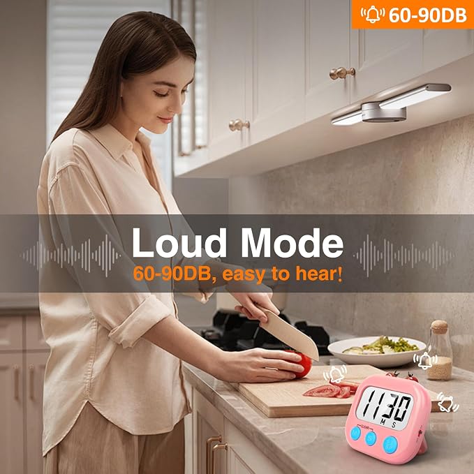 2 Pack Kitchen Timers Loud Ring Digital Timers for Cooking Magnetic Pink
