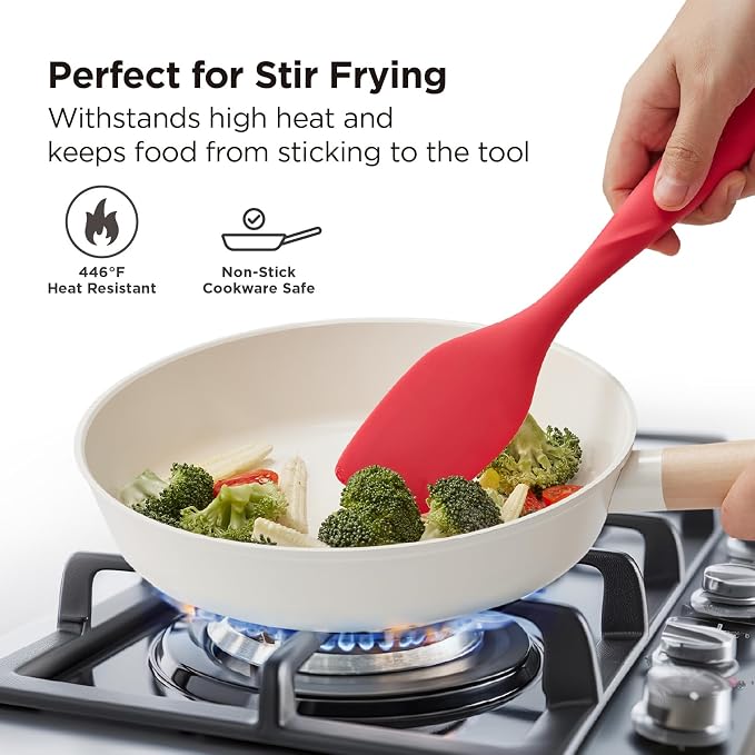 Kitchen Mama WaltzGrip Platinum Silicone Scraping Spatula, Red | Heat Resistant, Seamless, Non Stick, Flexible Bowl Scraper, For Mixing, Baking, Stirring