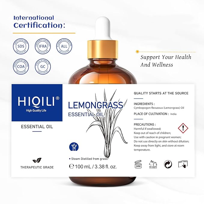 HIQILI Essential Oil - Lemongrass - 3.38 Fl. Oz