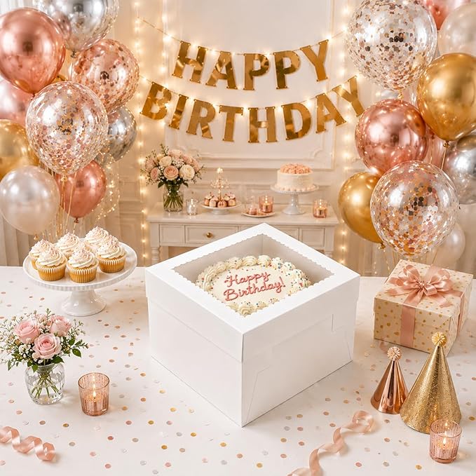 NPLUX Cake Boxes 12 Inch, 10 Pack 12x12x8 Cake Box with Window, White Cake Boxes with Separate Lid for Cakes, Pastries, Cookies, Bakery Orders and Gifting, Graduation Gifts Party Favors