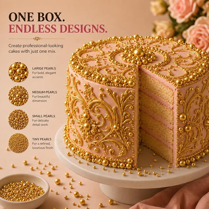 Confect Pearl Gold Sprinkles | Gold Sprinkles for Cakes & Cupcakes Decoration & Celebration | Assorted pack of 5 All That Glitters | Mix Golden Pearl Dragees | Vegan, Gluten-Free, Nut-Free, Soy-Free, Dairy-Free, Palm Oil-Free, No Artificial Dyes- 5 Oz