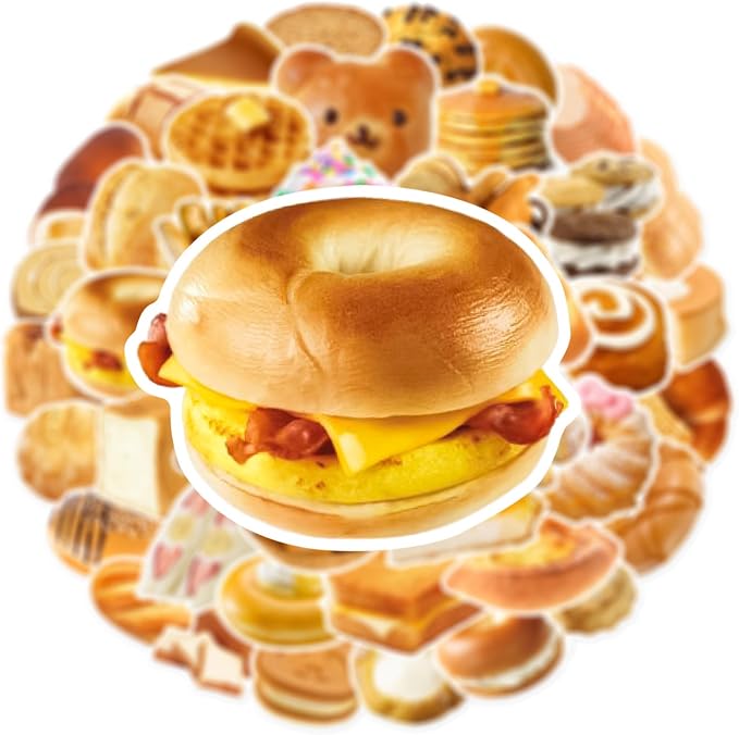 Delicious Bread Stickers 50PCS Vintage Food Stickers Waterproof Vinyl Aesthetic Decals for Scrapbook, Water Bottles, Laptops, Cup, Scrapbook, Diary, Perfect for Kids Teens Foodies Bakers