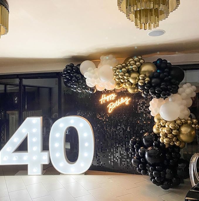 Black and Gold Balloon Arch Kit, ADOINBY 140Pcs Black White Metallic Gold Confetti Latex Balloons 18 12 10 5 Inch Different Size Balloons for Birthday Anniversary Graduation Wedding Party Decorations