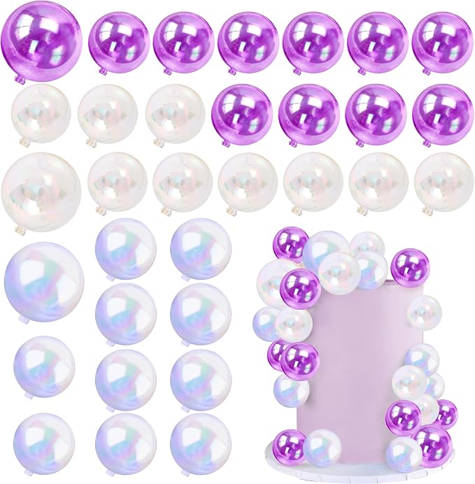 32 PCS Ball Cake Topper Bubble Mini Balloon Topper Ball Cake Picks for Birthday Party Wedding Decoration Supplies