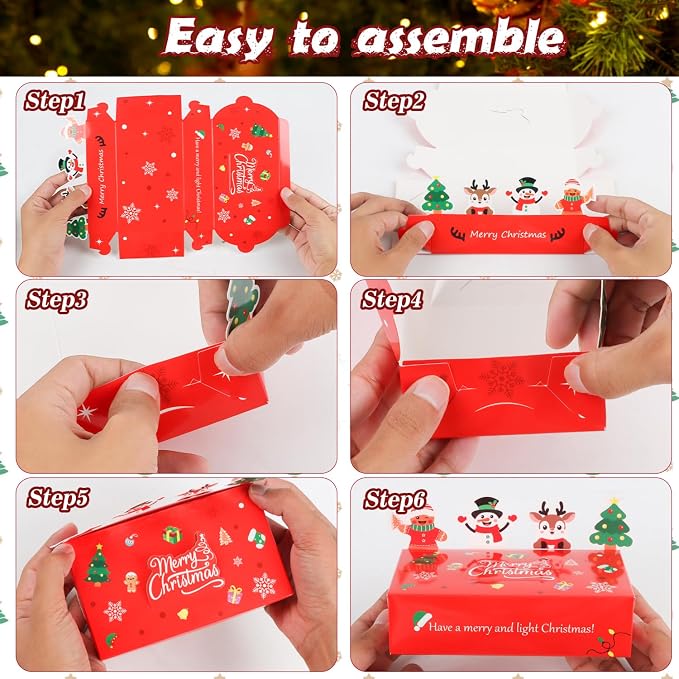 LOKIPA Christmas Bakery Boxes, 18 Pieces 3 Styles Christmas Cookie Candy Treat Boxes with Window for Xmas Party Favor Pastries, Cupcakes, Cookies, Donuts, Gift Wrapping