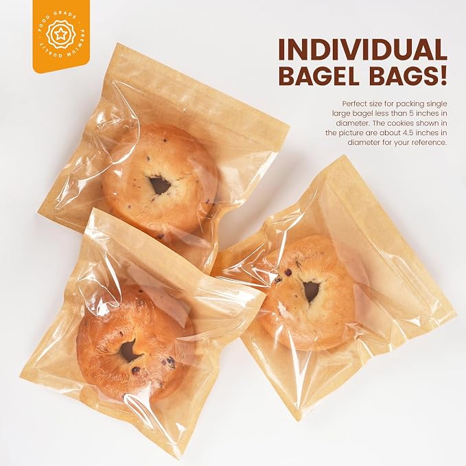 200 Pack Cookie Bags with Seal, 7.1x7.5 Inch Heat Sealable Bakery Bags with Window Grease Resistant Paper Packaging Sleeves for Bake Sale Bagel, Cake Slice, Sandwich, Donut, Pastry