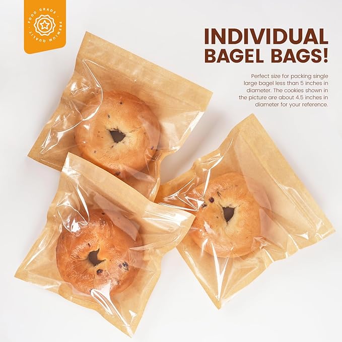 300 Pack Cookie Bags with Seal, 7.1x7.5 Inch Heat Sealable Bakery Bags with Window Grease Resistant Paper Packaging Sleeves for Bake Sale Bagel, Cake Slice, Sandwich, Donut, Pastry