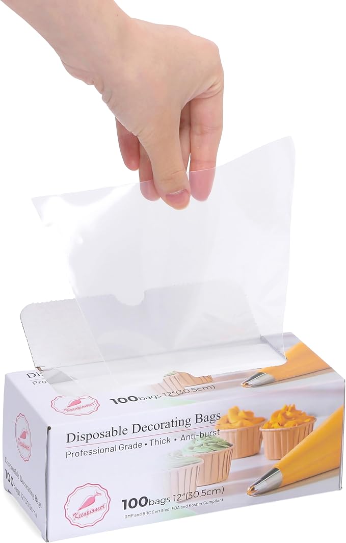 Keenpioneer Piping Bag - Disposable Cake Decorating Bag 100 Count, 12 inch, Clear
