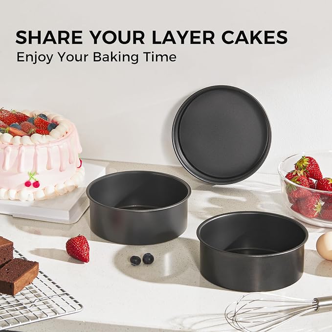 HONGBAKE 6 Inch Cake Pans for Baking, Round Small Layer Cake Pan Set with 120 Pieces Parchment Paper, Nonstick Circle Cheesecake Tin, 4 Pieces, Heavy Duty - Grey