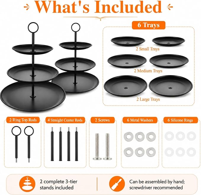 YOUNTHYE Black Cupcake Stand 3 Tier, Stainless Steel Tiered Dessert Stand for Wedding, Birthday, Tea Party, Holiday Dessert Table, Serving Tray for Cupcakes, Cookies, Macarons and Fruit