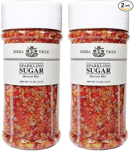 India Tree Harvest Mix Sparkling Sugar, 7.5 oz | Vibrant Fall Orange, Red, Yellow & White Decorating Sugar Mix (Pack of 2)