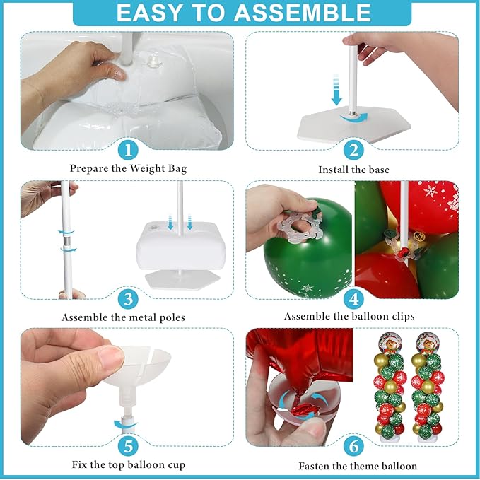 2 Set Balloon Column Stand Kit for Floor, VETOGETHER 2024 Updated Balloon Tower Stand Kit with Base, Adjustable Metal Balloon Stand Kit for Party Decoration