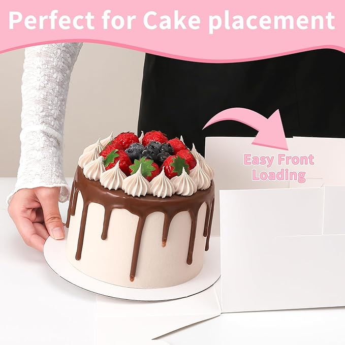 28 Sets 8x8x5 Cake Box, White Cake Box with Window 28pcs White Boxes and 28 pcs Boards, 8inch Cake Containers with Lids for Easter and Mother's Day Cheesecake, Cakes.(8 * 8 * 5inch/28pcs)