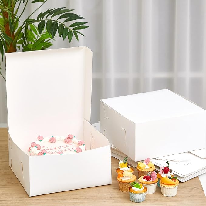 Ireer 20 Pack White Cake Box 16 x 16 x 6 Inch White Cardboard Bakery Box Disposable Pastry Containers for Pie Pastry Cookie Dessert