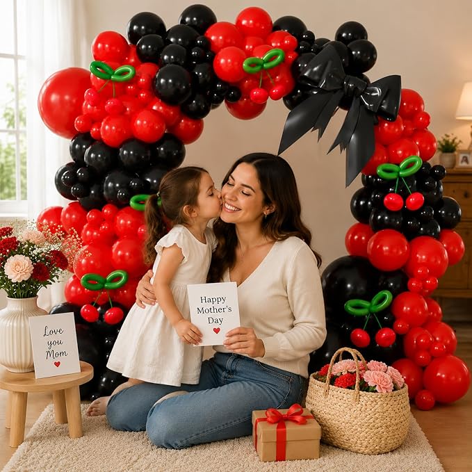 164Pcs Red and Black Balloon Arch Kit, Red Black Cherry Balloons for Women Birthday Girl Night Bachelorette Bridal Baby Shower Mother's Day Graduation Cherry Themed Party Decorations