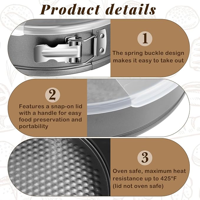 Teenyyou 1 Pcs 10 in Springform Cheesecake Pan with Lid and Removed Bottom Gray Non Stick Round Cake Pan Travel Friendly Carbon Steel Bakeware for Pie Cake Pizza