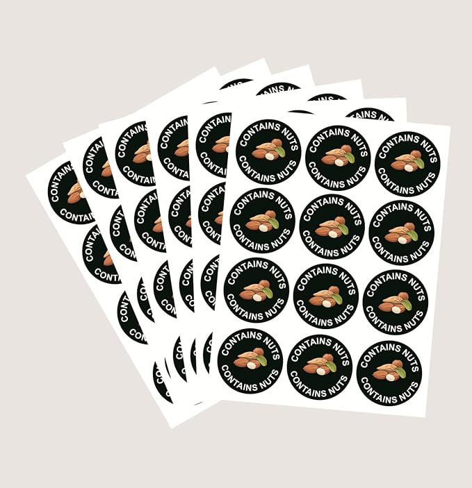 Contains Nuts Sticker,1.5inch 300pcs Contains Nuts Food Allergy Sticker for Restaurant,Bakery