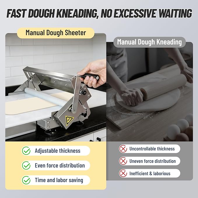 HNZXIB Foldable Dough Sheeter Machine, 15.75''×35.5''Manual Stainless Steel Portable Dough Roller with Silicone Pastry Mat, for Commercial Home Bakery, Puff Pastry, Pizza, Croissant