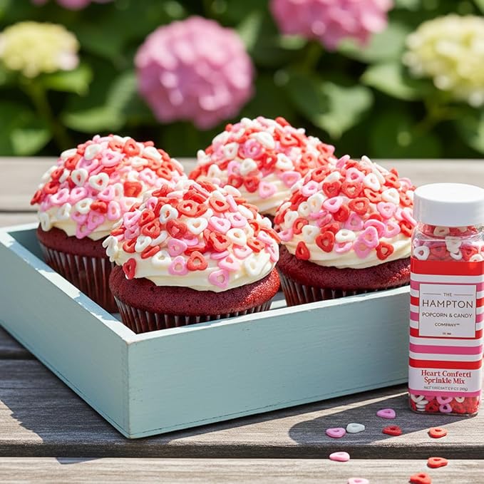 Red, White, Pink Heart Confetti Sprinkle Mix Cutout 3.17 oz, Valentines Sprinkles For Cake Decorating, Baking, Ice Cream & More, The Hampton Candy Company