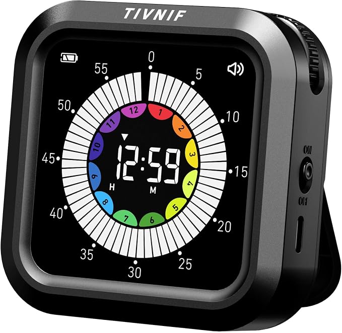 Visual Timer for Kids with Color Display Kitchen Timer 1500mAh Battery | Memory Function Scroll Wheel Control, Magnetic Back with Stand, Up to 12h59m Countdown, Kitchen, Study & Classroom