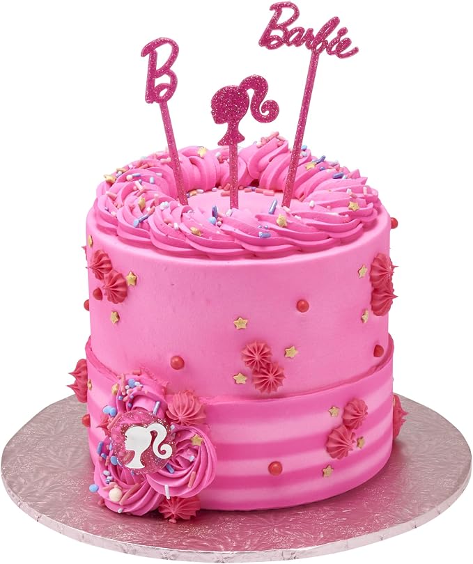 DecoPac Barbie Rings, 24 Barbie Silhouette Cupcake Decorations, Pink Glitter Cake Toppers For Birthday, Parties, Celebrations - 24 Pack