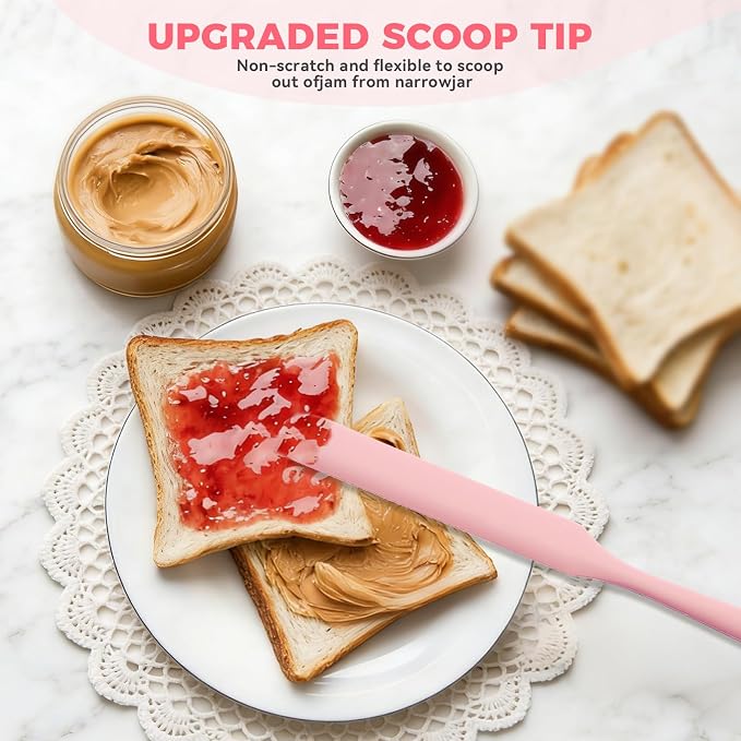 Silicone Jar Spatula Set of 5, Long Handle Skinny Spatula and Spurtle for Sourdough Starter, Flexible Jar Scraper for Peanut Butter, Jam, Icing, Cream with No Batter Left Behind (5)