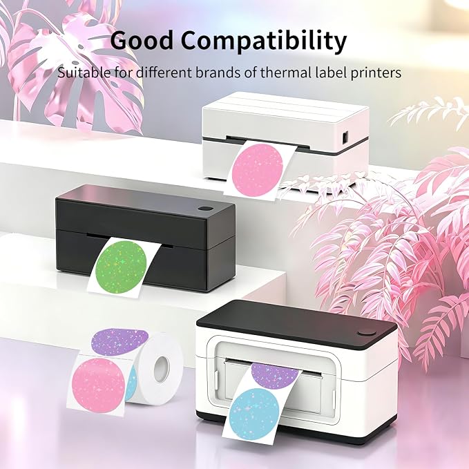 3''Holographic Thermal Label,Round Self-Adhesive Direct Thermal Label,for DIY Logo Design,Name Tag (200/Roll Multicolor)