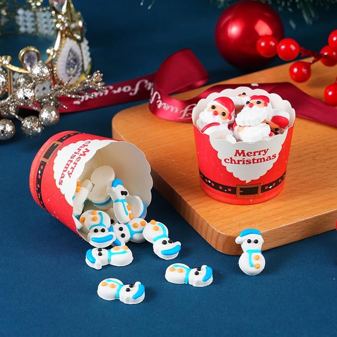 16 Pcs Edible Christmas Cupcake Toppers, Santa Claus, Edible Snowman Men, Christmas Gingerbread House Decorations, Perfect for Cupcakes, Cake, Cookies, and Ice Cream Topping