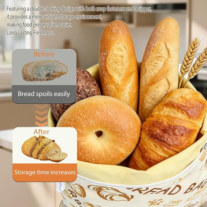 DBZ 2 Pack Beeswax Bread Bags, Reusable Bread Bags for Homemade Bread, 17 X 12 Inch Organic Linen Sourdough Bread Bags, Sustainable Food Storage Bags for Extended Freshness
