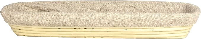 Vollum Banneton Bread Proofing Basket & Liner – Handmade Rustic Sourdough Bread Baking Supplies, Baguette Brotform, Sour Dough Tools, Gifts for Bakers - Rectangular - 17 x 4 x 2.5"H