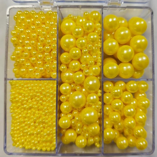 Edible Yellow Pearl Sprinkles for Cake Decorating, Mixing 4 Sizes Sugar Cupcake, Ice Cream, Donuts, Macaron Toppings Supplies 90g/ 3.17oz