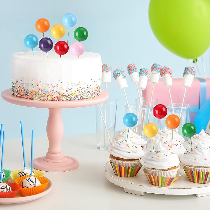 Sieral 40 Pcs Mini Balloon Cake Toppers Colorful Rainbow Topper Round Clay Balls Cupcake Toppers for Birthday Baby Shower Wedding Party Decorations (Light Color,Foam)