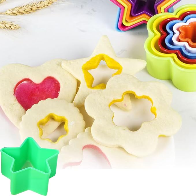 32Pcs Cookie Cutter Set, Biscuit Cutters Shapes, Multi-Size Sandwich Fondant Cake Fruit Vegetable Shapes Cutter Set,Include Square, Round, Star, Heart, Flower, Tree (6 Shapes)