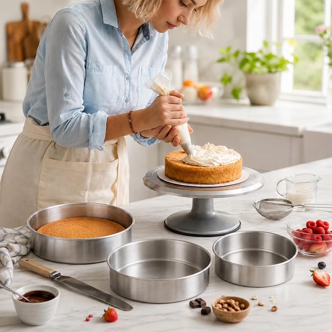 Leonyo 6"-8"-9" Baking Pans Set, Stainless Steel Round Cake Pans, 2In Deep | Bake a multi-layer cake — perfect for celebrating weddings, birthdays, housewarmings, and graduations