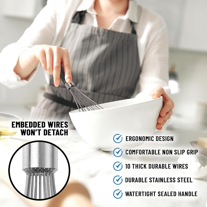 Zulay Kitchen Stainless Steel Balloon Whisk 11 Inch – Durable Wire Whisk with Soft Grip Silicone Handle – Versatile Kitchen Whisk for Blending, Beating, Frothing, Stirring & More - Black