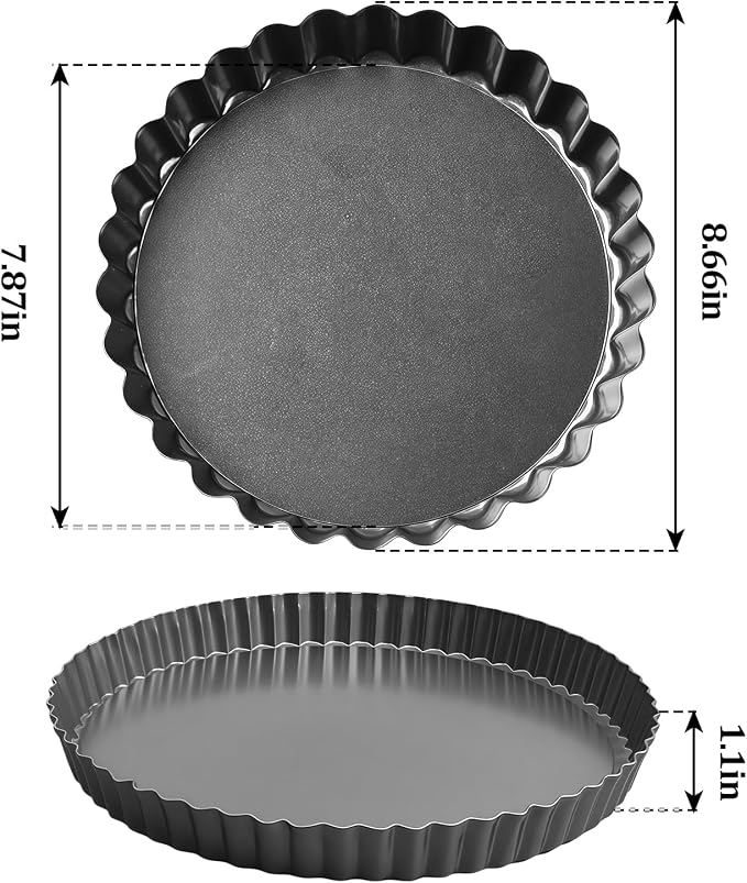 8 Inch Removable Bottom Tart Pan,Top 8.7inches,Nonstick Removable Loose Bottom Carbon Steel Tart Pan for Mousse Cakes, Pies,Desserts and Baking Tarts