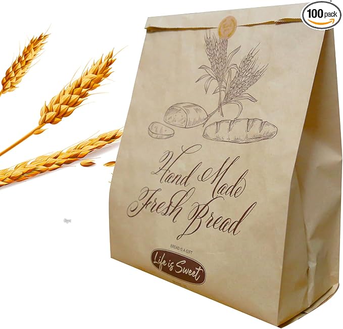 100pcs Bread Bags for Homemade Bread, 13.8 X 9.5 Inch Large Paper Loaf Bags for Bun Loaves, Eco Friendly Toast Packaging Storage Loaf Bags for Home Kitchen Bakery