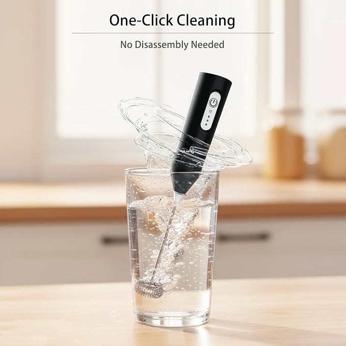 Puraville Rechargeable Electric Milk Frother Handheld, 3 Speeds Electric Whisk Drink Mixer, Type-C Charging BPA Free for Coffee, Latte, Cappuccino, Egg, Cream, Black
