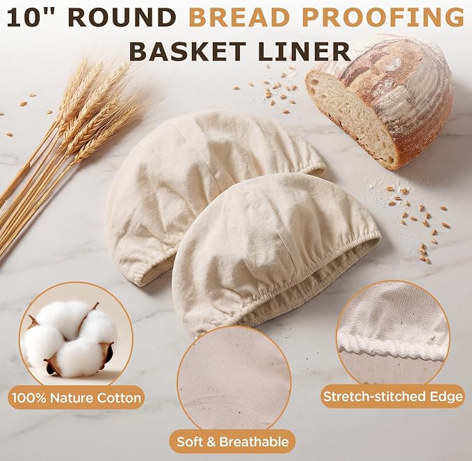 Koackl Bread Proofing Basket Cloth Liners, 3 PACK 10 inch Round Bread Proofing Cover, Reusable Sourdough Bread Baking Supplies-Proofing Linen Cloth for Fermented