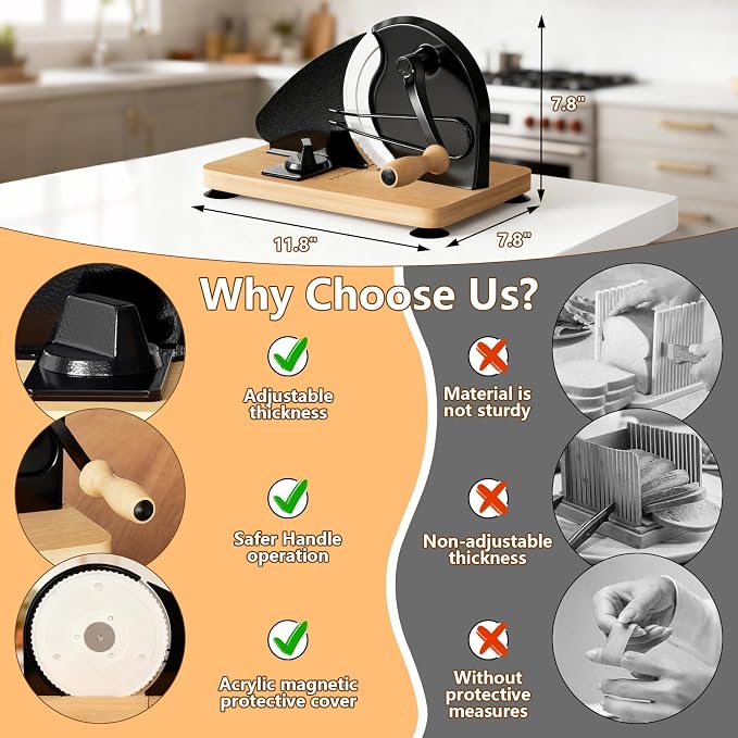 Upgraded Manual Bread Slicer for Homemade Bread with 20 Bags and Acrylic Cover, Adjustable Thickness Bread Cutter, Sourdough Slicer Serrated Blade with Scale Line and Suction Cup for Baguettes