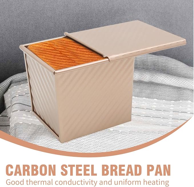 Saihisday 2Pcs Nonstick Square Loaf Pan With Lid, 4.53 x 3.94 x 4.33inch Mini Square Toast Box for Home Baking, Mini Cube Toast Box Ideal Baking Set Gift for Bread Lover(250g)