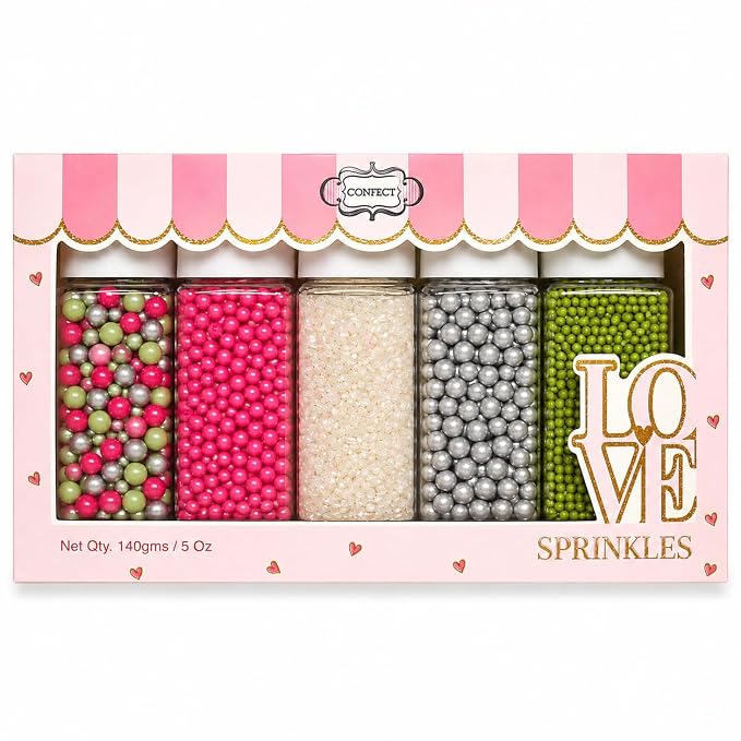 Confect Sprinkles Mix – Enchanted Forest Disco Ball Mashup for Cake & Cupcake Decorating – Assorted Pack of 5 (Hot Pink, Silver, Parrot Green Dragees & White Sparkling Sugar) Palm Oil-Free, No Artificial Dyes - 5 Oz
