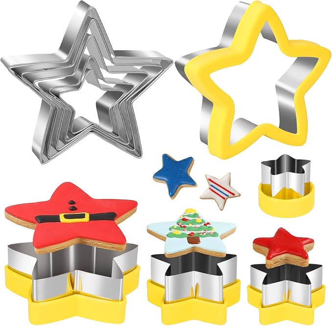 10-Piece Star Cookie Cutters Set, Food Safe Stainless Steel Baking Tools, Multi Size Cookie Cutters for DIY Baking, Fondant, Sandwiches, Holiday Party Treats