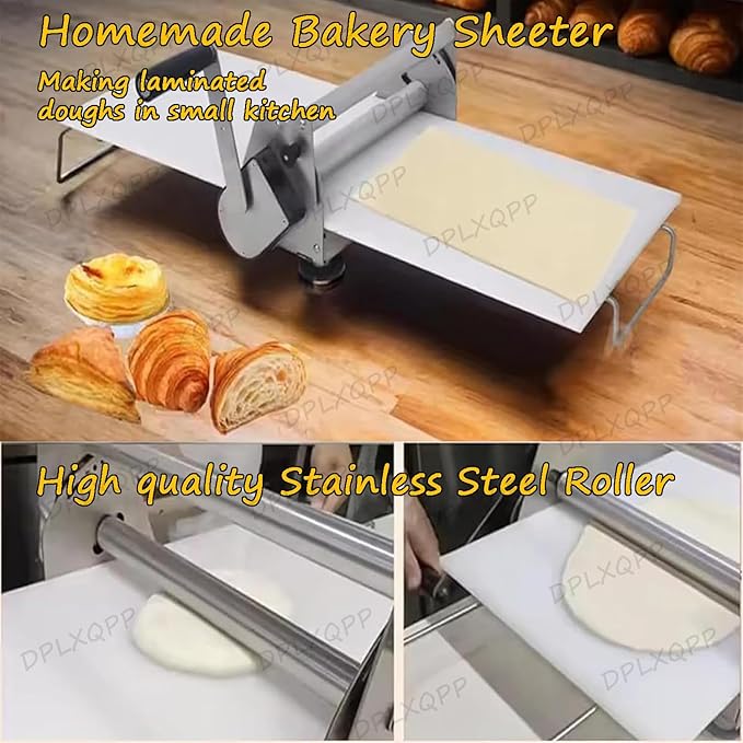 Commercial & Home Use Hand Crank Dough Sheeter Machine,Rs201 Adjustable Thickness (0-27mm) for Croissants,Pizza, Pasta,Foldable Stainless Steel Pastry Roller with Non-stick Pp Panel,RS201