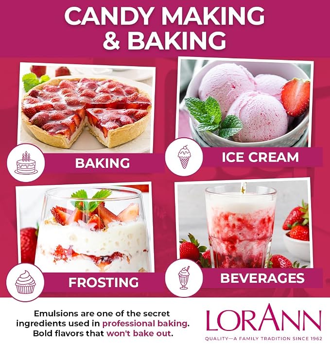 LorAnn Oils Strawberry Bakery Emulsion: True Essence, Ideal for Boosting Fruit Tones in Cakes, Cookies & Desserts, Gluten-Free, Keto-Friendly, Extract Substitute Essential for Your Kitchen, 2 Oz